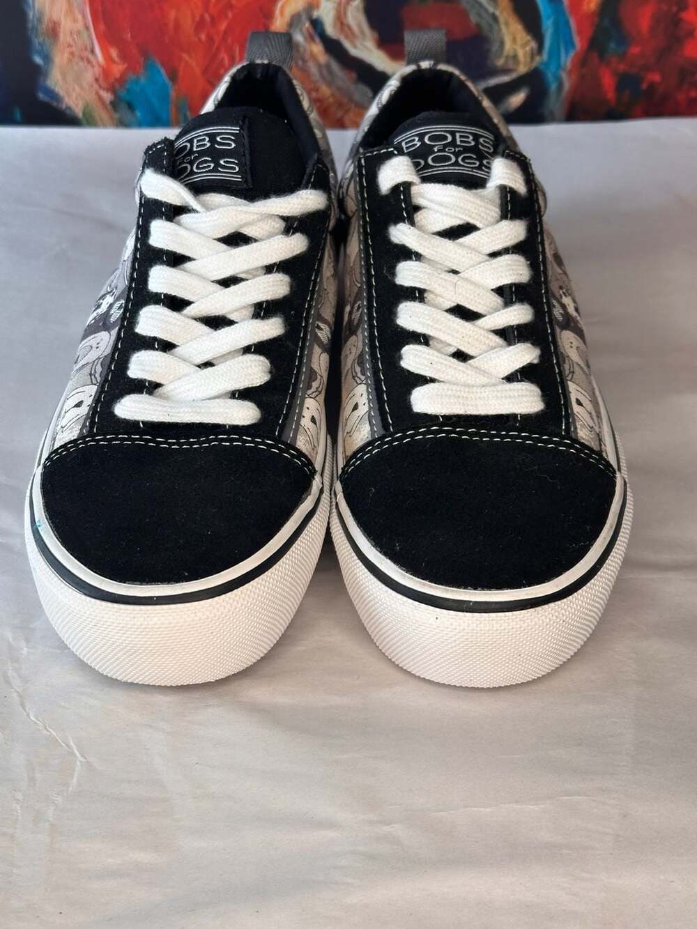 Skechers BOBS for Dogs Lace-Up Sneakers Dog Print Black White